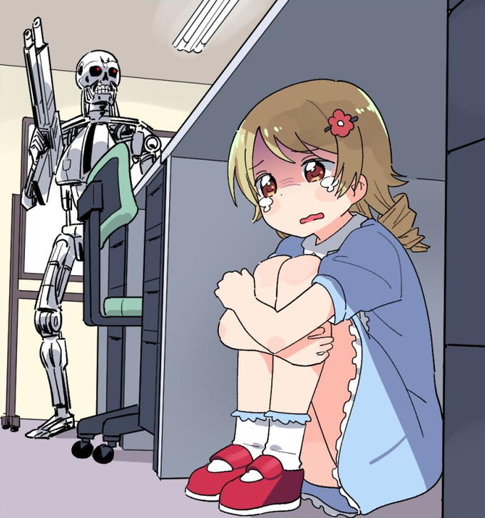 meme template - zoom background - anime girl hiding from terminator meme template