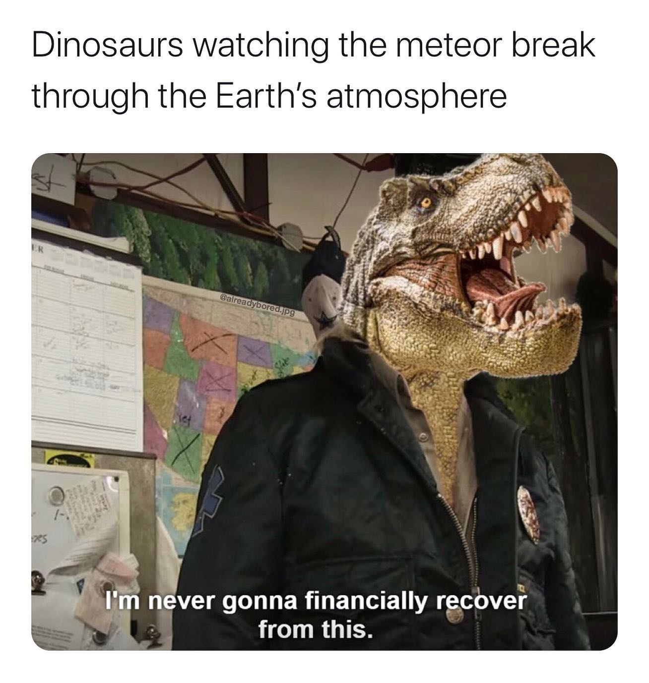 dinosaur - Dinosaurs watching the meteor break through the Earth's atmosphere .jpg . I'm never gonna financially recover from this.