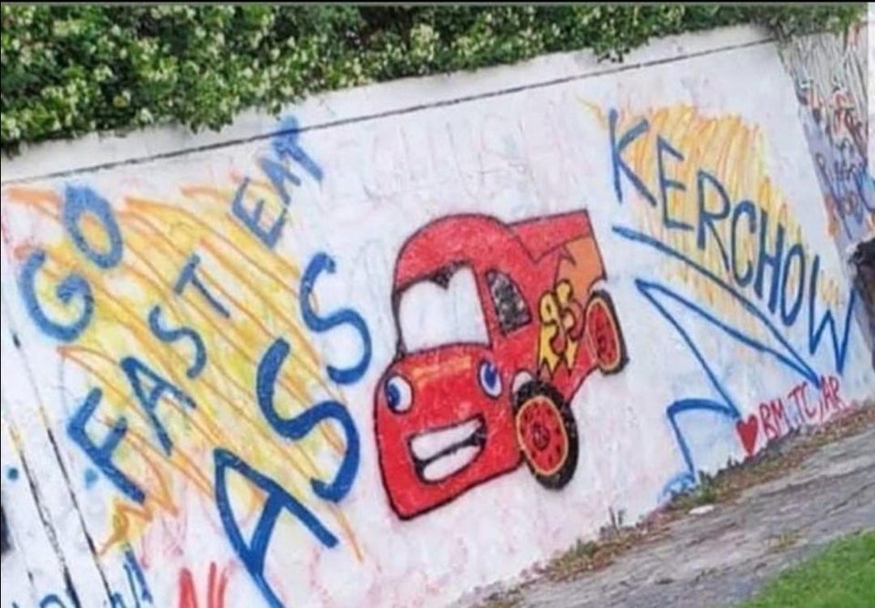 go fast eat ass kerchow - cars animated movie graffiti