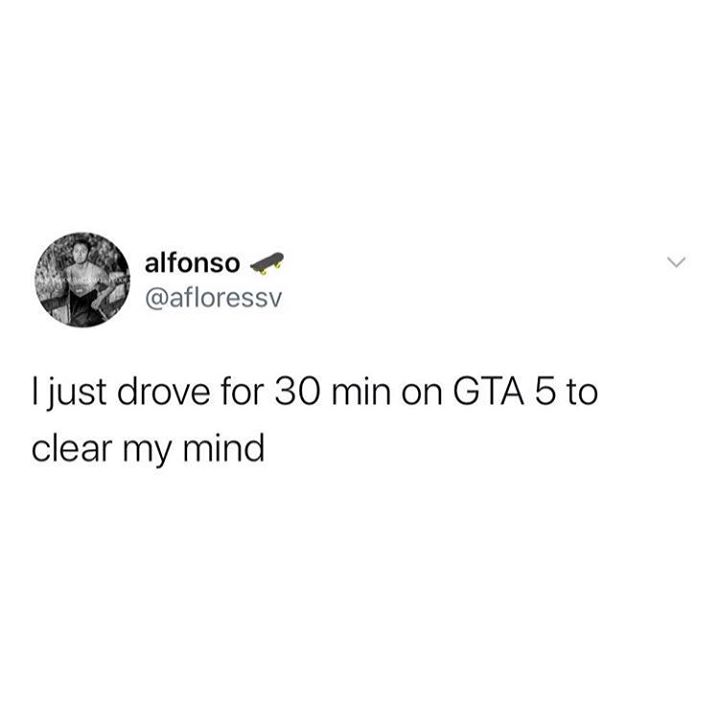 alfonso I just drove for 30 min on Gta 5 to clear my mind