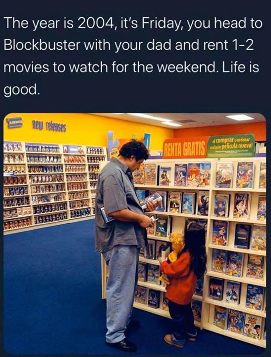 blockbuster video - The year is 2004, it's Friday, you head to Blockbuster with your dad and rent 12 movies to watch for the weekend. Life is good. meu releases comprar ordenar pelicula nueva! Res Tatta Renta Gratis Campiola more Perpet Bubber
