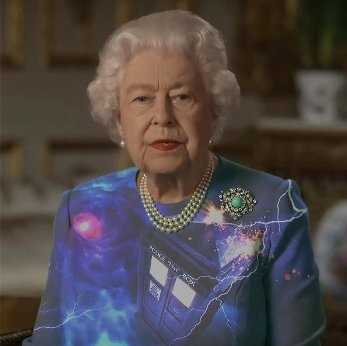 queen of england - doctor who tardis