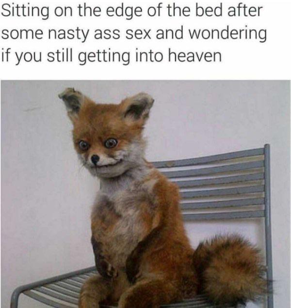 sex memes - Sitting on the edge of the bed after some nasty ass sex and wondering if you still getting into heaven