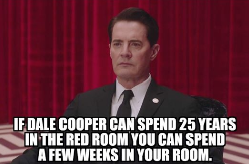 meme - rocher de palmer - If Dale Cooper Can Spend 25 Years In The Red Room You Can Spend A Few Weeks In Your Room.