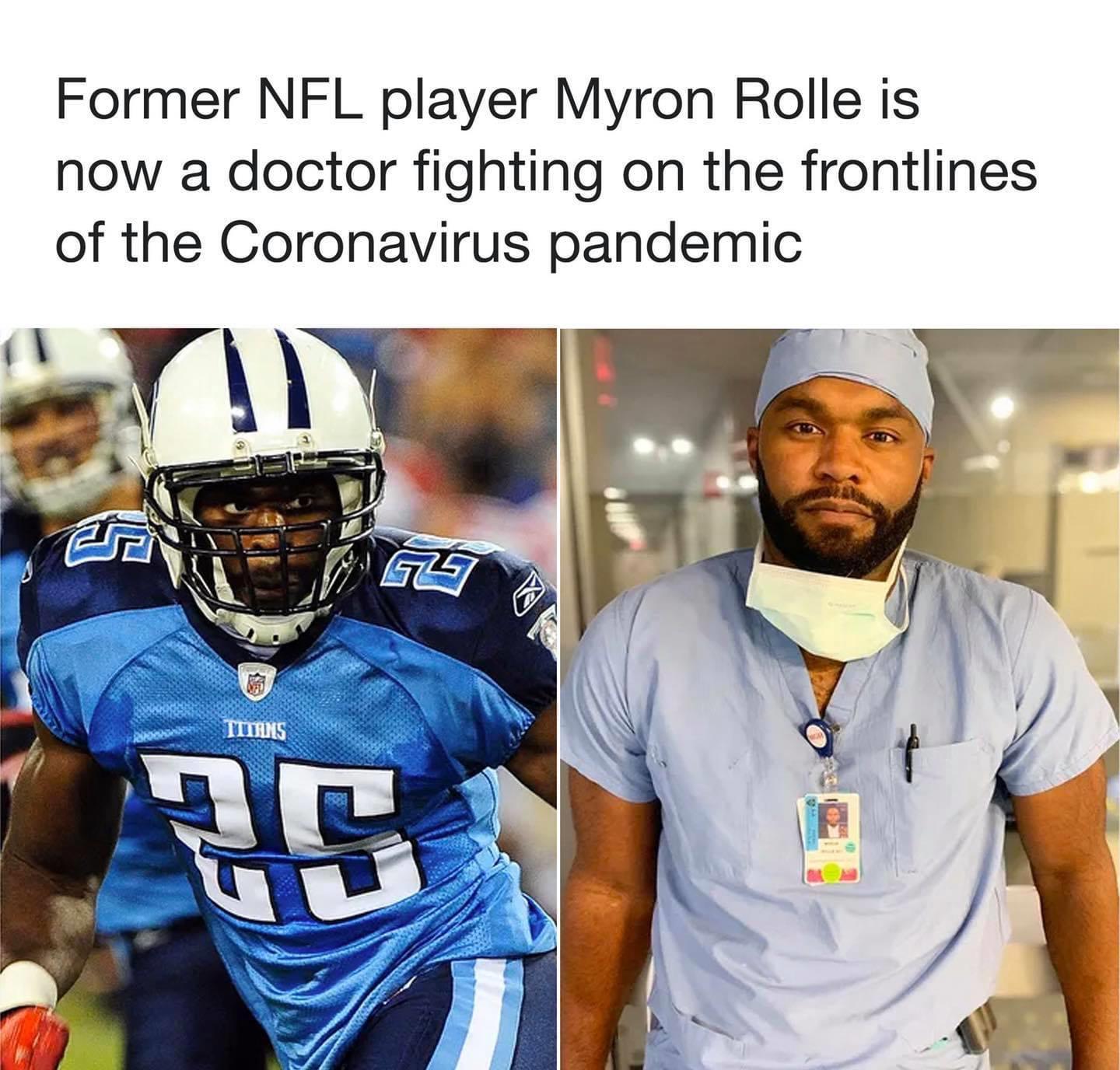photo caption - Former Nfl player Myron Rolle is now a doctor fighting on the frontlines of the Coronavirus pandemic Timin