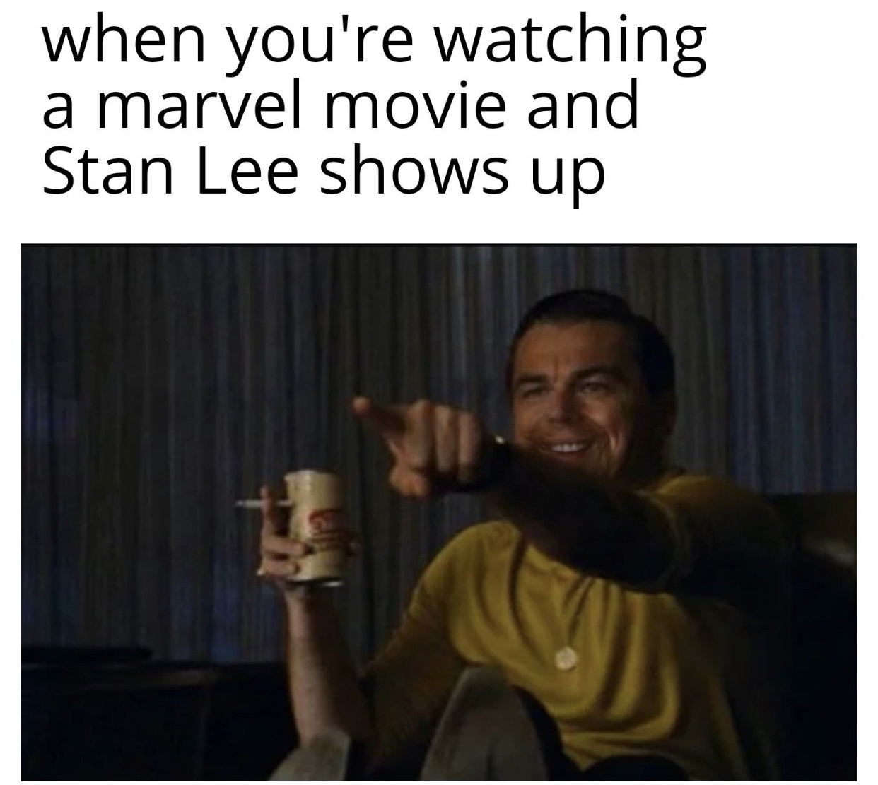 funny memes and tweets - photo caption - when you're watching a marvel movie and Stan Lee shows up