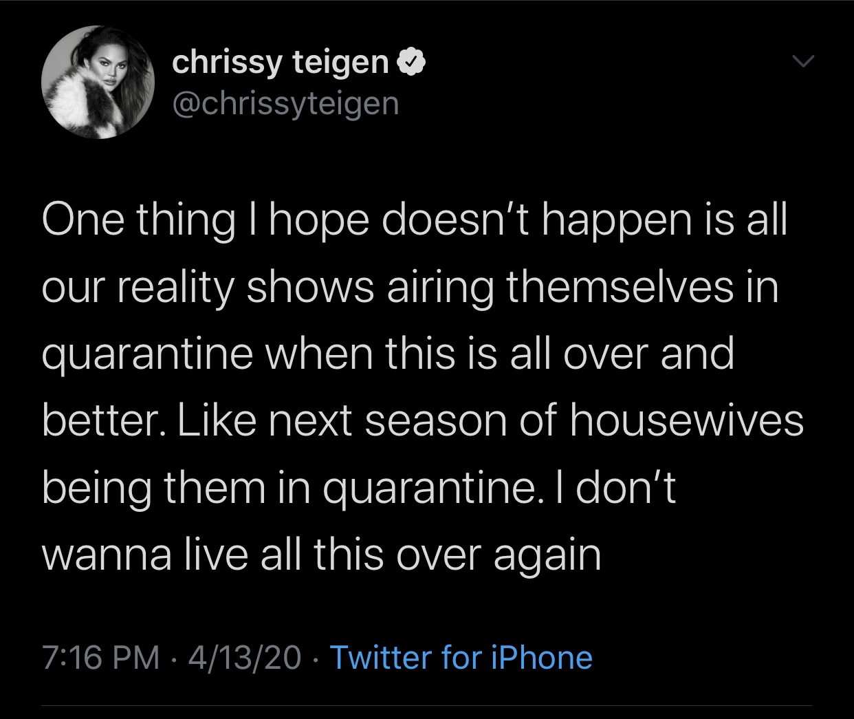 funny memes and tweets - boomers buying toilet paper millenials buying plane tickets - chrissy teigen One thing I hope doesn't happen is all our reality shows airing themselves in quarantine when this is all over and better. next season of housewives bein