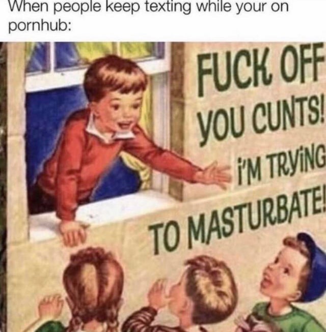 fuck off you cunts im trying to masturbate meme - When people keep texting while your on pornhub Fuck Off You Cunts! I'M Trying To Masturbate!