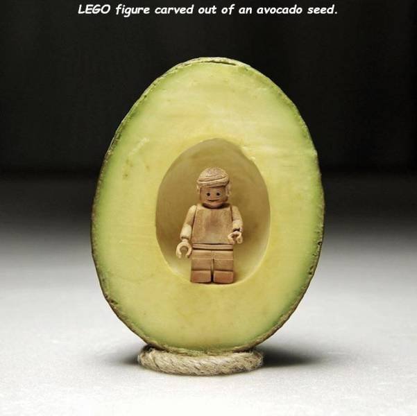 carving - Lego figure carved out of an avocado seed.