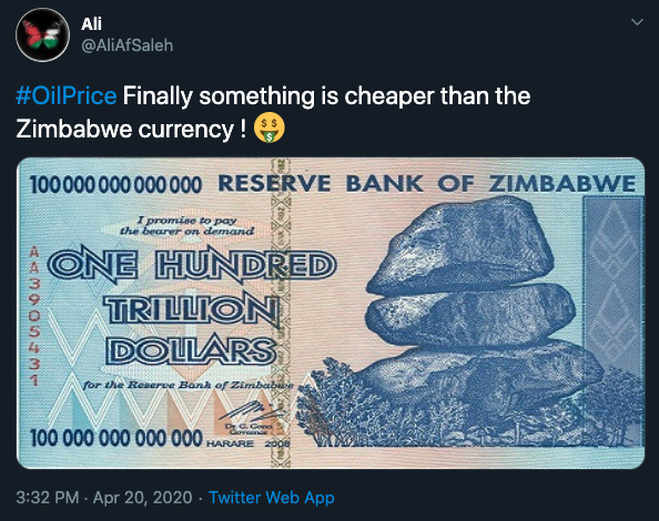 oil price crash meme - zimbabwe 100 trillion dollar bill - Finally something is cheaper than the Zimbabwe currency !
