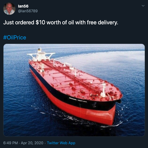 oil price crash meme - Just ordered $10 worth of oil with free delivery.
