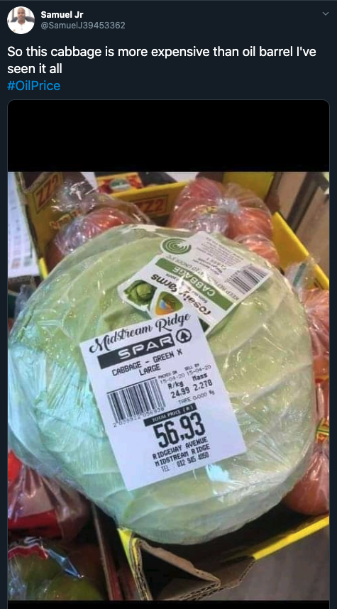 oil price crash meme - So this cabbage is more expensive than oil barrel I've seen it all