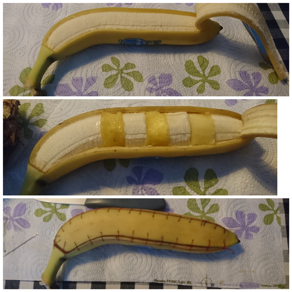 Banana filled with pineapple