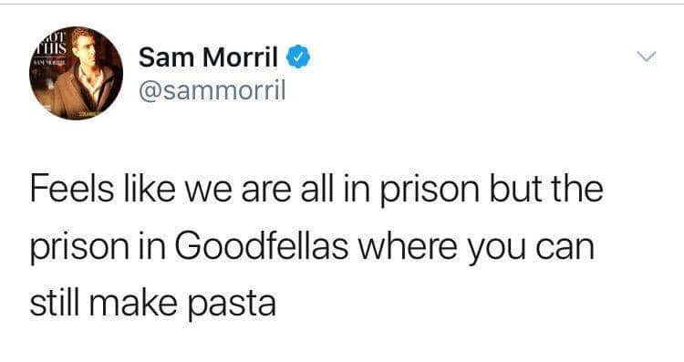 ira trivedi beef tweet - Ot Tiis Sam Morril Feels we are all in prison but the prison in Goodfellas where you can still make pasta
