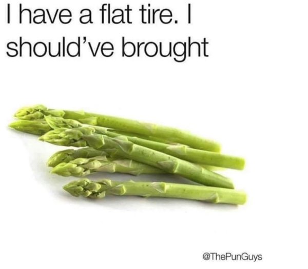 corny joke meme - I have a flat tire. I should've brought