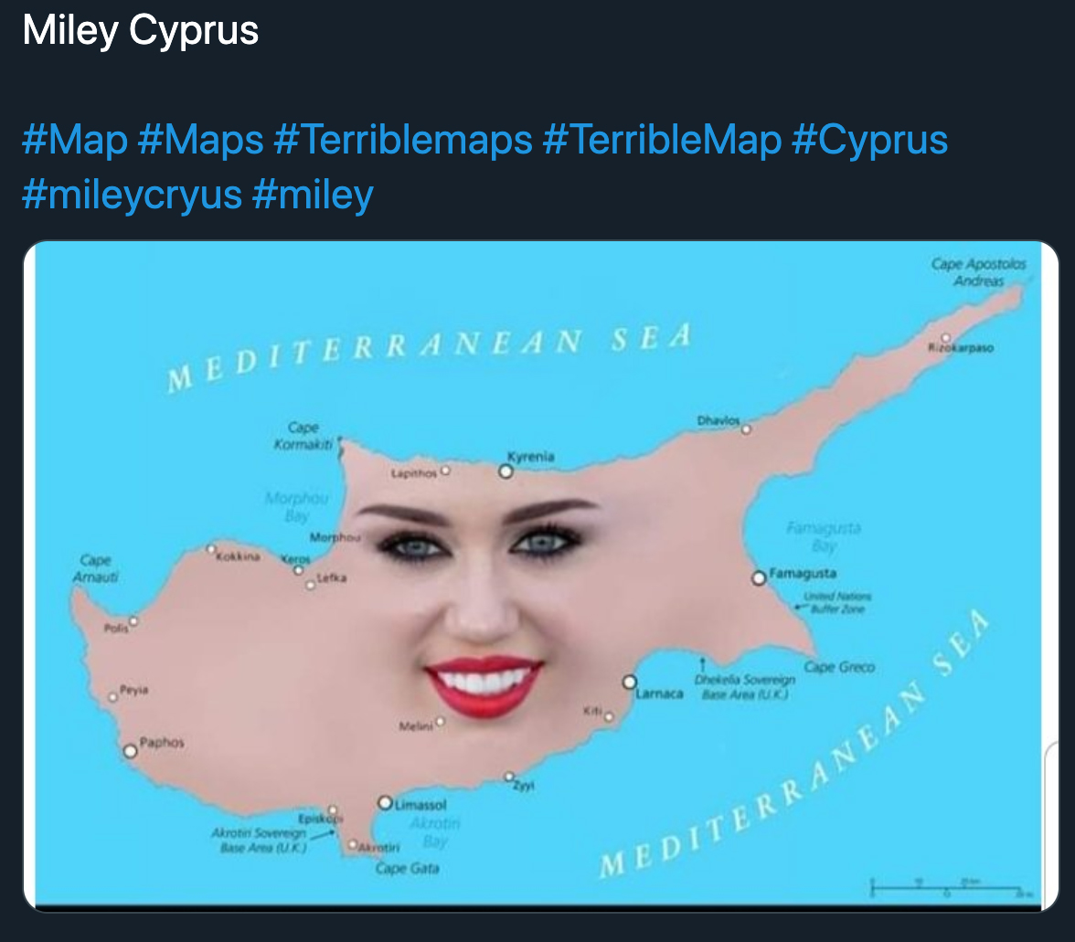 terrible map jokes - miley cyprus