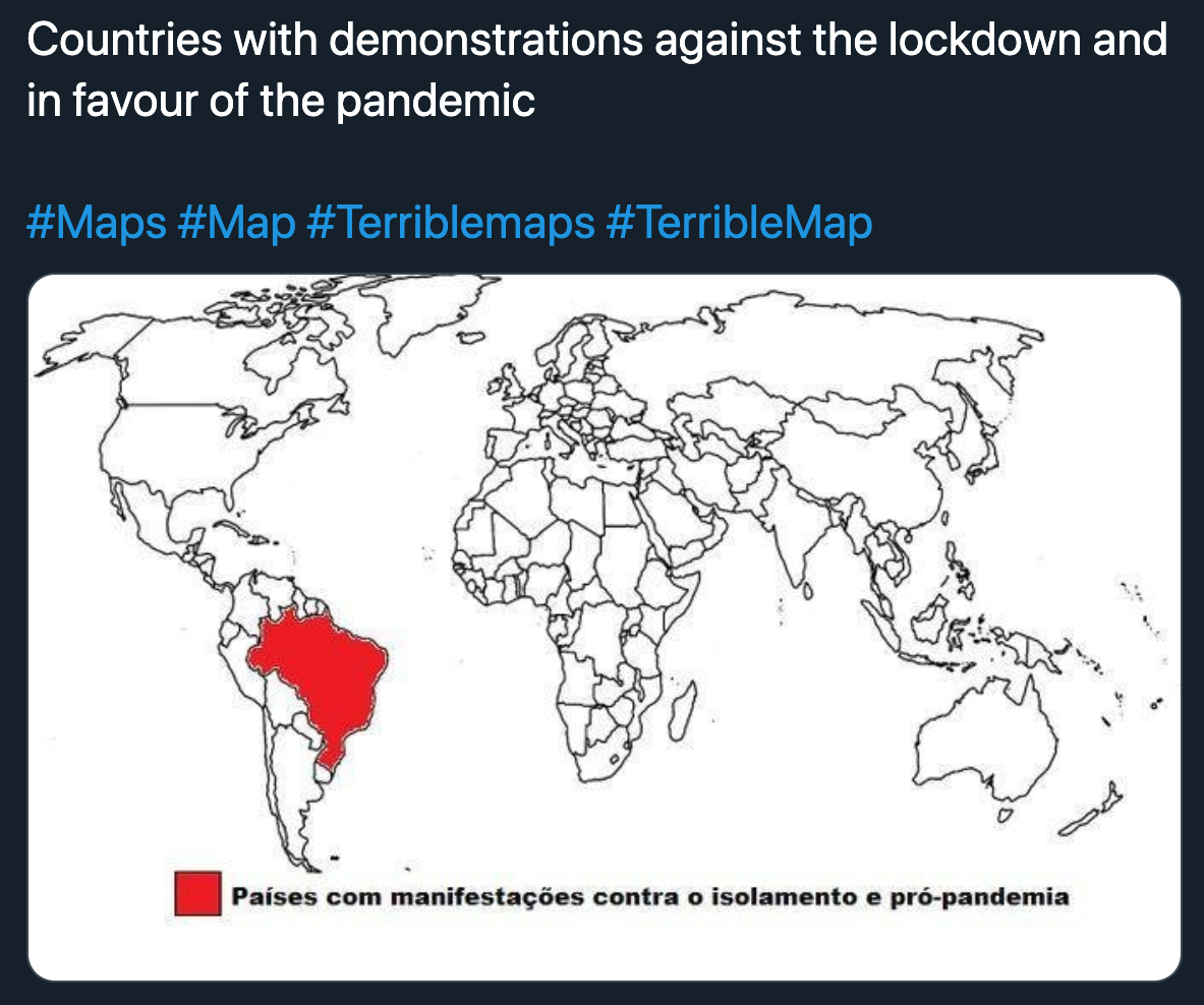 terrible map jokes - countries with demonstrations against the lockdown and in favor of the pandemic