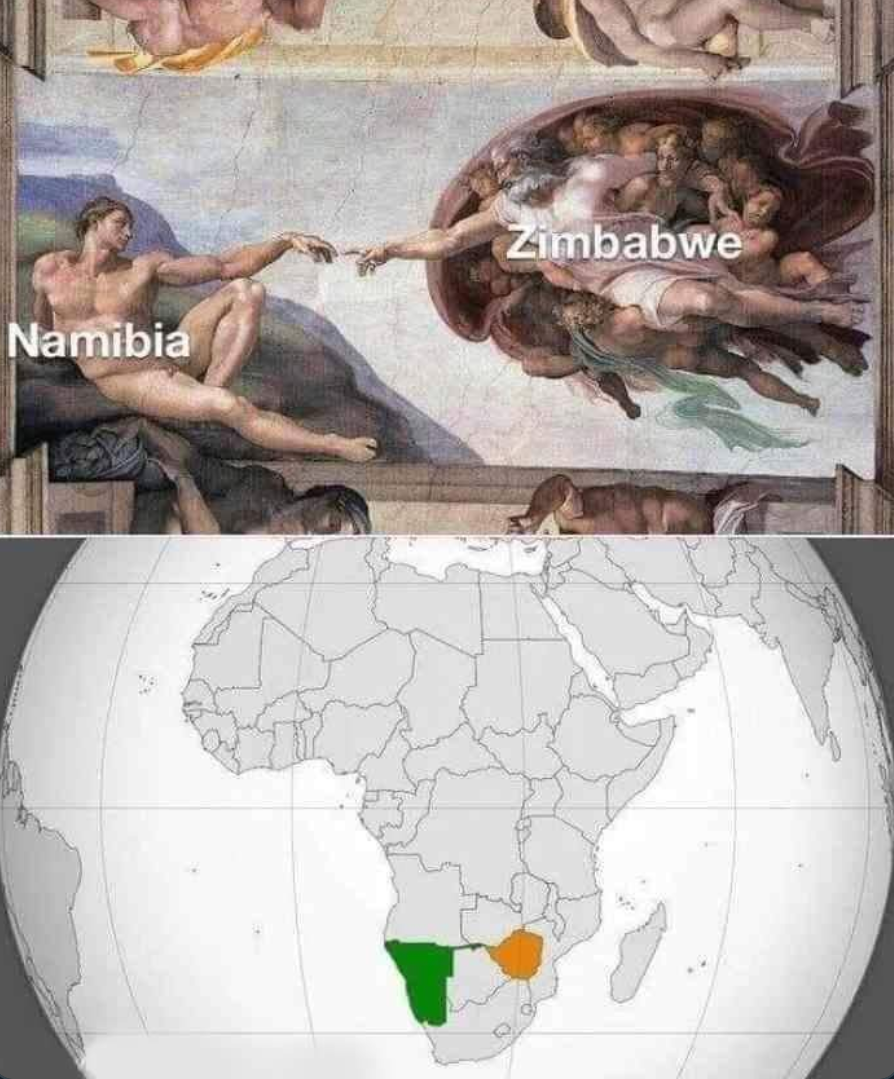 terrible map jokes - nambia zimbabwe god and adam creation of man