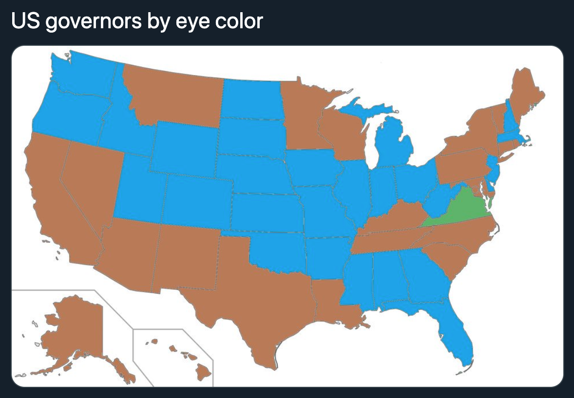 terrible map jokes - us governors by eye color
