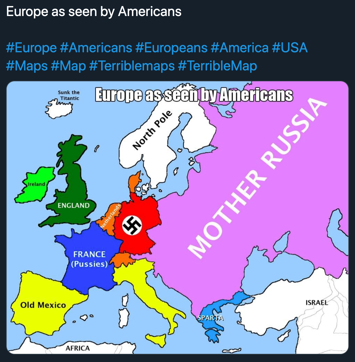 terrible map jokes - europe as seen by americans