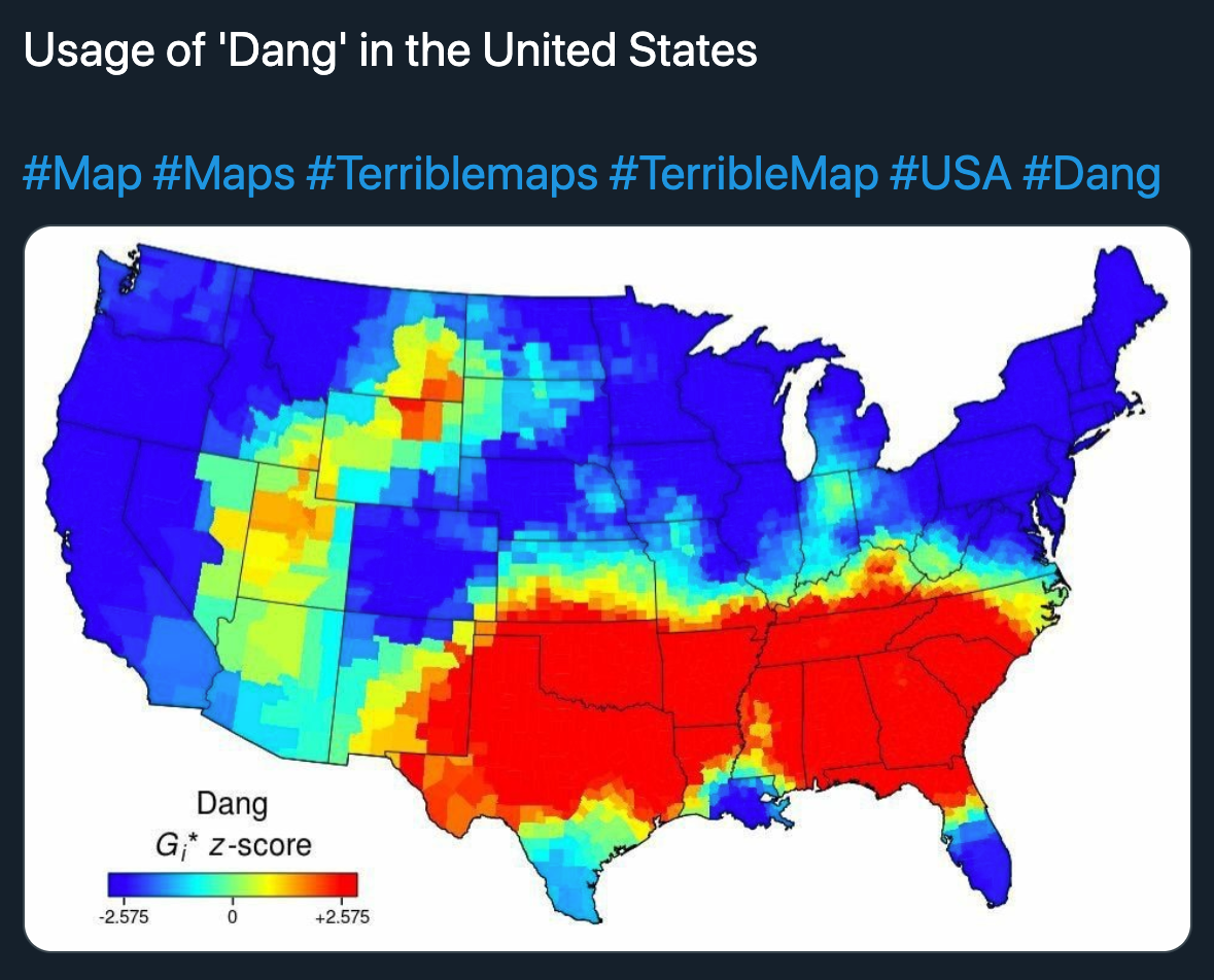 terrible map jokes - usage of dang in the united states