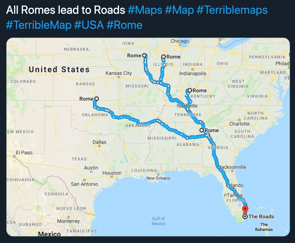 terrible map jokes - all romes lead to roads