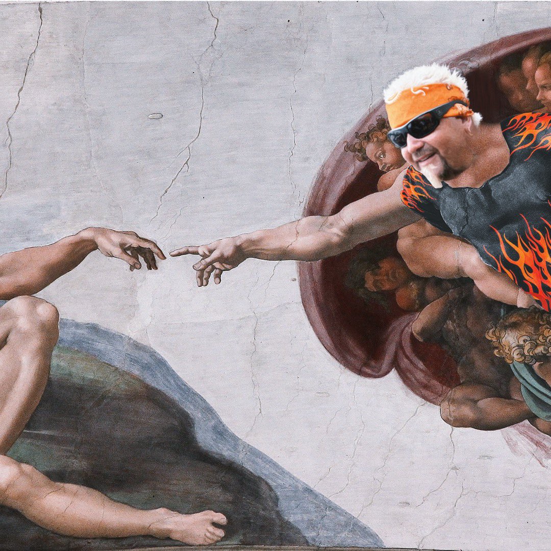 guy fieri crossover memes - leonardo da vinci painting adam god creation