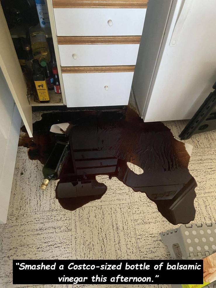 floor - lat "Smashed a Costcosized bottle of balsamic vinegar this afternoon."