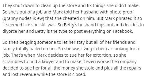 document - They shut down to clean up the store and fix things she didn't make. So she's out of a job and Mark told her husband with photo proof granny nudes ik ew that she cheated on him. But Mark phrased it so it seemed she still was. So Betty's husband