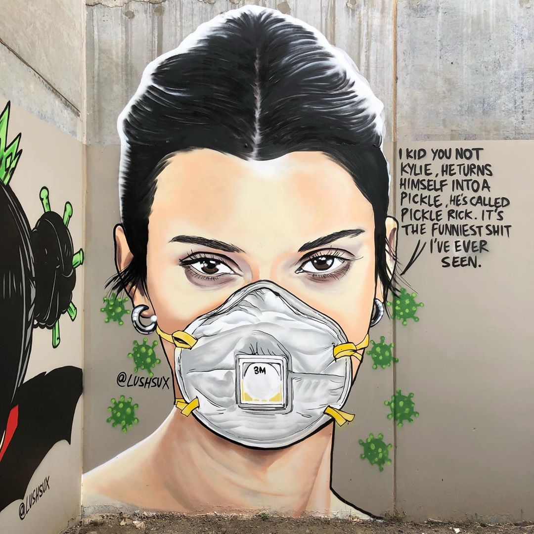 graffiti memes - pickle rick rick and morty face mask coronavirus kylie jenner