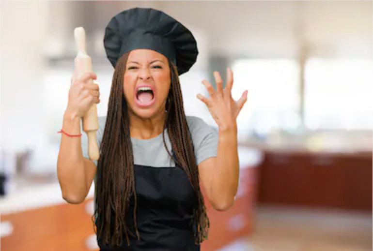 karen caren bread - angry woman baking