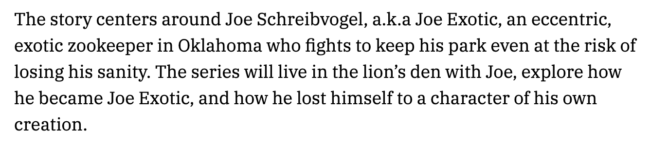 nicolas cage joe exotic tiger king - The story centers around Joe Schreibvogel, a.k.a Joe Exotic, an eccentric, exotic zookeeper in Oklahoma who fights to keep his park even at the risk of losing his sanity. The series will live in the lion’s den with Joe