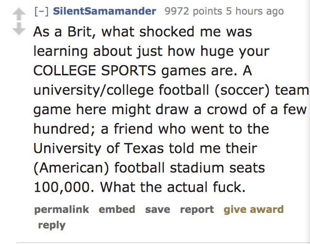 teacher meaning of each letter meme - SilentSamamander 9972 points 5 hours ago As a Brit, what shocked me was learning about just how huge your College Sports games are. A universitycollege football soccer team game here might draw a crowd of a few hundre