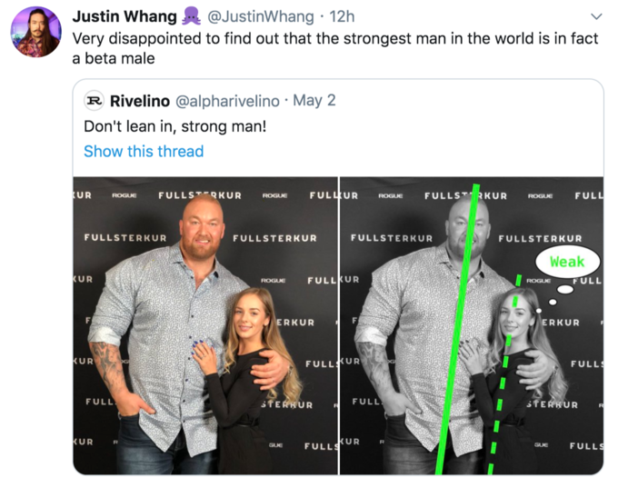 presentation - Justin Whang A . 12h Very disappointed to find out that the strongest man in the world is in fact a beta male R Rivelino . May 2 Don't lean in, strong man! Show this thread Urrouk Fullsyrkur Ok Fulyur Rok Fullsterkur Mook Full Fullsterkur F