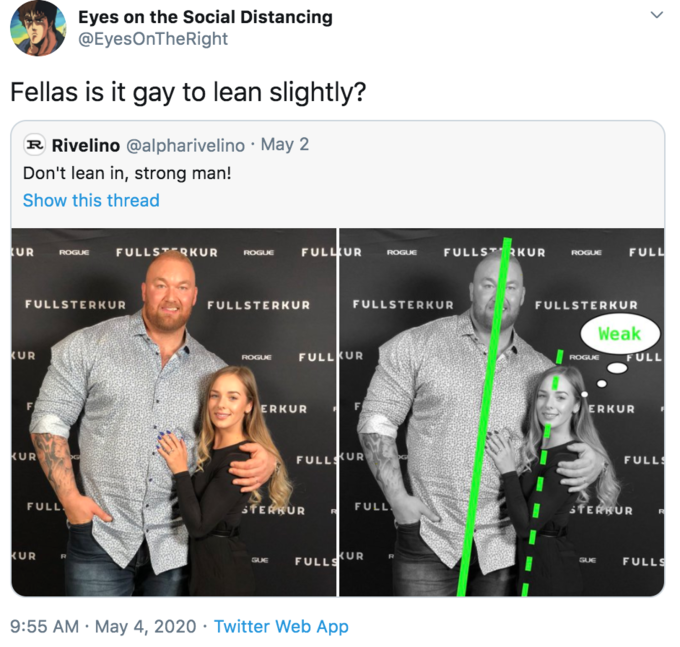 communication - Eyes on the Social Distancing Fellas is it gay to lean slightly? R Rivelino . May 2 Don't lean in, strong man! Show this thread Ur Fullsstakur Fulgur Fullstakur Full Fullsterkur Fullsterkur Fullsterkur Fullsterkur Weak More Fullur Erkur Er