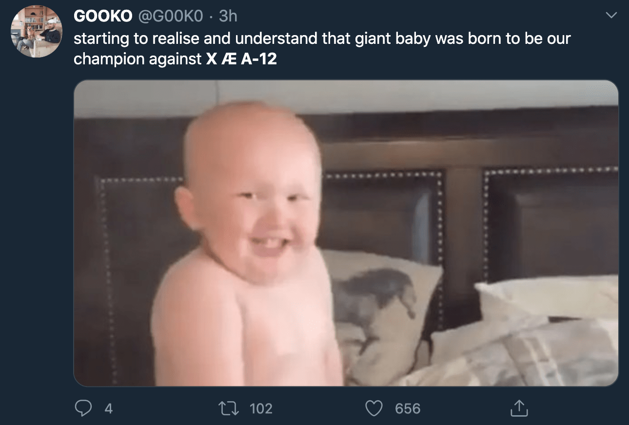 X Æ A-12 - big baby tik tok - Gooko 3h starting to realise and understand that giant baby was born to be our champion against X A12 9 4 27 102 656 I