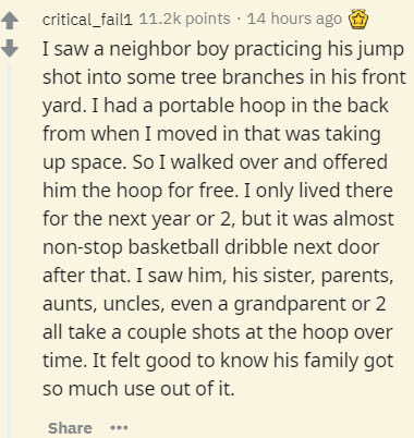 segoe ui - critical_faili points 14 hours ago I saw a neighbor boy practicing his jump shot into some tree branches in his front yard. I had a portable hoop in the back from when I moved in that was taking up space. So I walked over and offered him the ho