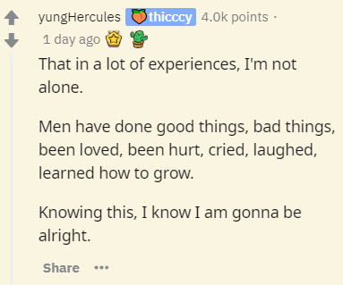 document - yungHercules thicccy points. 1 day ago That in a lot of experiences, I'm not alone. Men have done good things, bad things, been loved, been hurt, cried, laughed, learned how to grow. Knowing this, I know I am gonna be alright. ..
