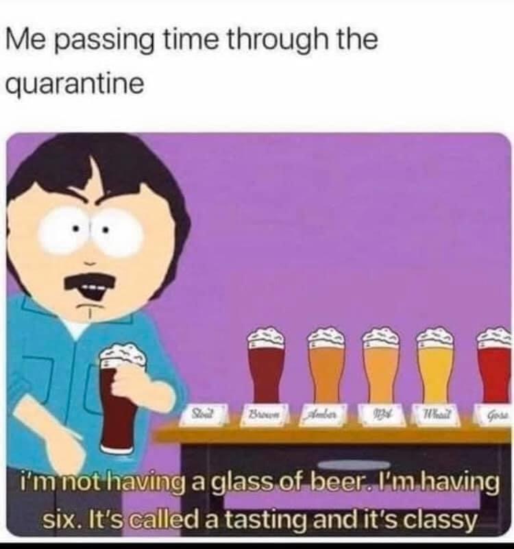 quarantine wine meme - Me passing time through the quarantine Na Gou i'm not having a glass of beer. I'm having six. It's called a tasting and it's classy