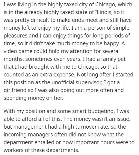 document - I was living in the highly taxed city of Chicago, which is in the already highly taxed state of Illinois, so it was pretty difficult to make ends meet and still have money left to enjoy my life. I am a person of simple pleasures and I can enjoy