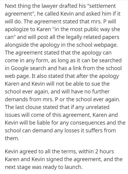 Supergirl - Next thing the lawyer drafted his "settlement agreement", he called Kevin and asked him if it will do. The agreement stated that mrs. P will apologize to Karen "in the most public way she can" and will post all the legally related papers along
