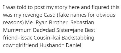 does random assignment mean - I was told to post my story here and figured this was my revenge Cast fake names for obvious reasons MeRyan BrotherSebastian Mummum Daddad Sisterjane Best friendissac Cousinkai Backstabbing cowgirlfriend Husband Daniel