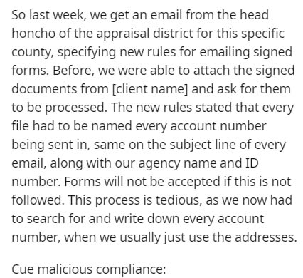 document - So last week, we get an email from the head honcho of the appraisal district for this specific county, specifying new rules for emailing signed forms. Before, we were able to attach the signed documents from client name and ask for them to be p
