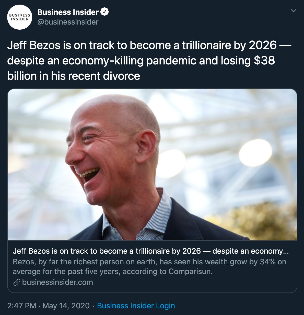 Jeff Bezos is on track to become a trillionaire by 2026 despite an economy killing pandemic and losing $38 billion in his recent divorce