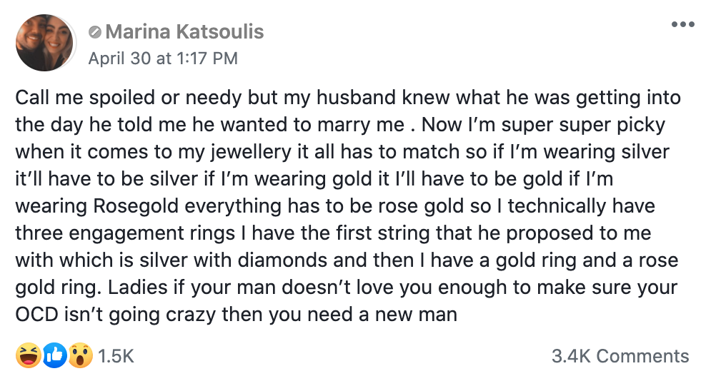 spoiled bridezilla - Call me spoiled or needy but my husband knew what he was getting into the day he told me he wanted to marry me . Now I’m super super picky when it comes to my jewellery it all has to match so if I’m wearing silver it’ll have to be sil