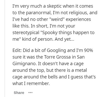 would a mediocre white man do - I'm very much a skeptic when it comes to the paranormal, I'm not religious, and I've had no other "weird" experiences this. In short, I'm not your stereotypical "Spooky things happen to me" kind of person. And yet... Edit D