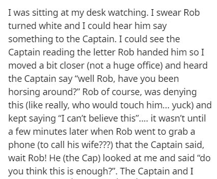 girl power speech - I was sitting at my desk watching. I swear Rob turned white and I could hear him say something to the Captain. I could see the Captain reading the letter Rob handed him so I moved a bit closer not a huge office and heard the Captain sa