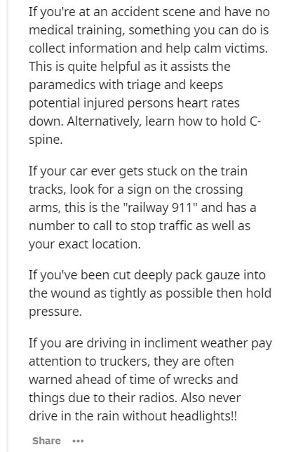 Astrological sign - If you're at an accident scene and have no medical training, something you can do is collect information and help calm victims. This is quite helpful as it assists the paramedics with triage and keeps potential injured persons heart ra
