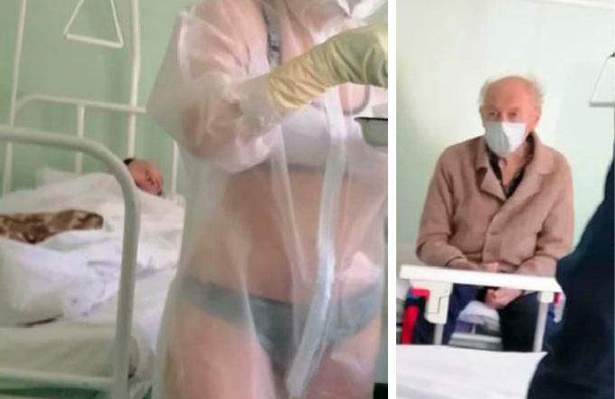hot nurse underwear russia covid-19 coronavirus hospital old man patient