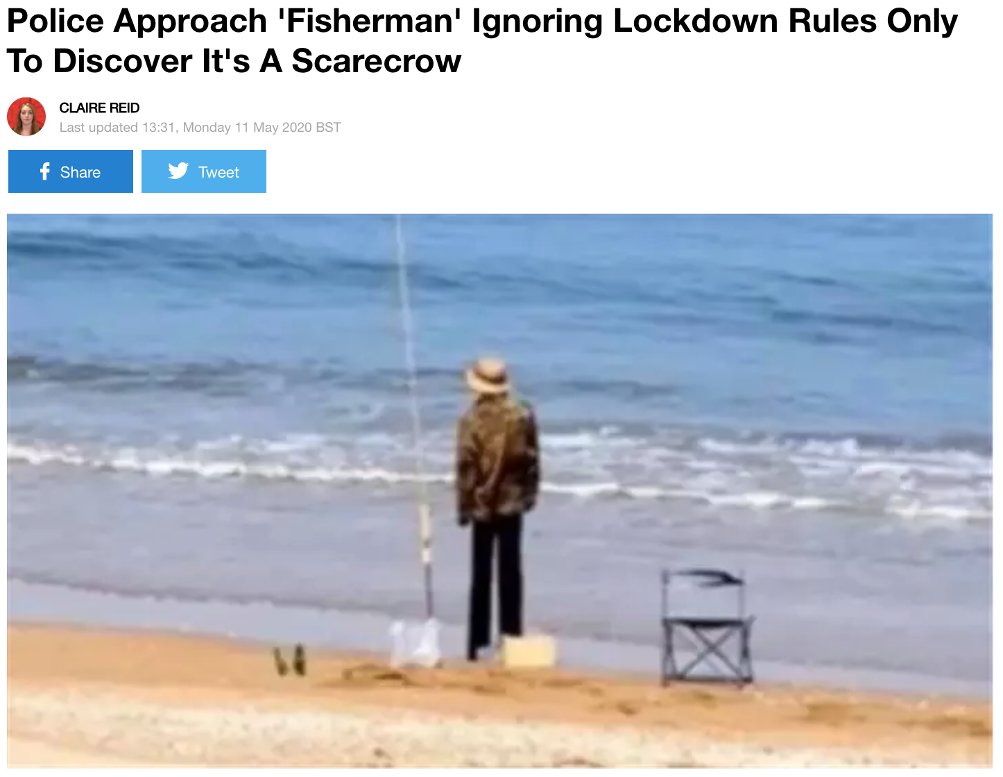 Police Approach 'Fisherman' Ignoring Lockdown Rules Only To Discover It's A Scarecrow